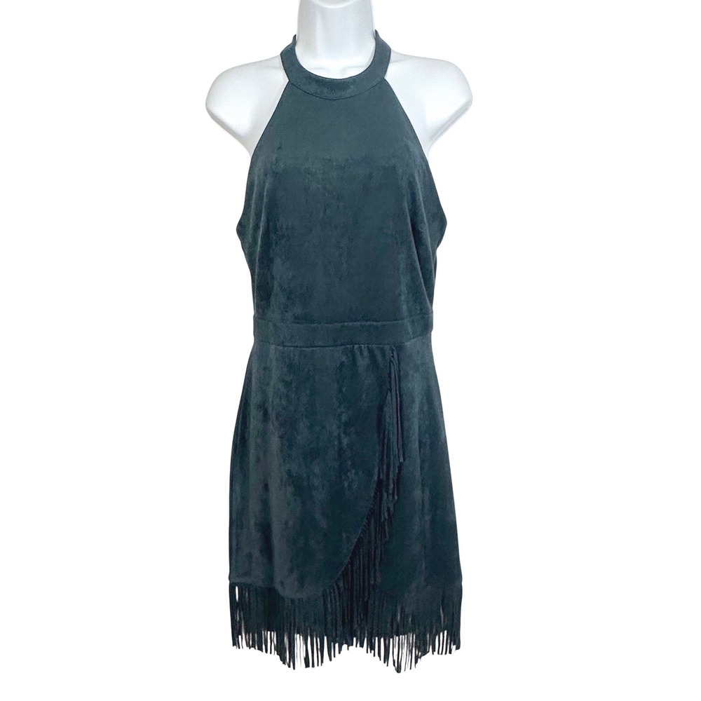 Rosie‎ Harlow Large Dark Teal Blue Navy Dress Western Fringe Faux Suede